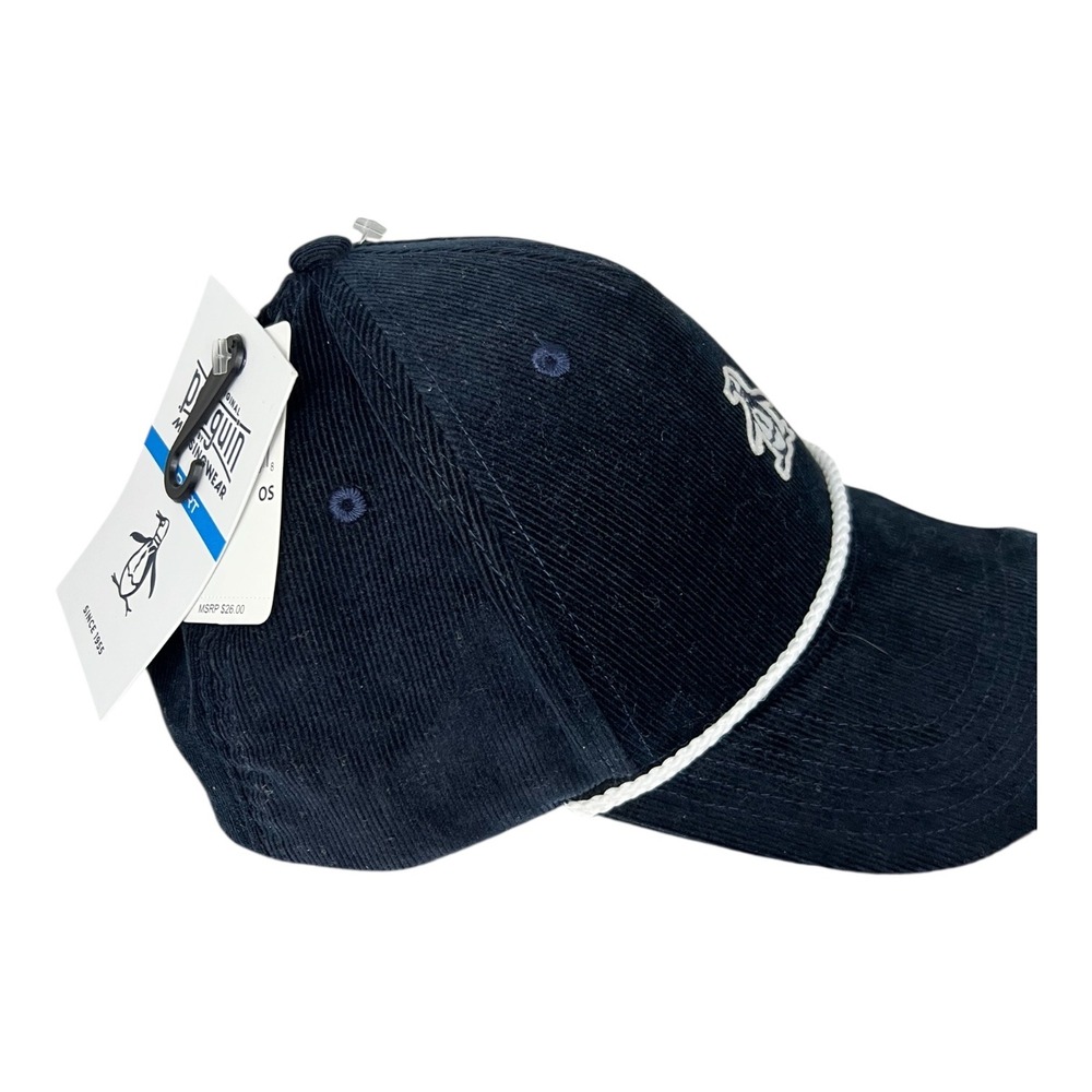 Original Penguin Mens Navy Blue Corduroy‎ Rope Baseball Cap Hat Pete Logo OS NEW - Picture 6 of 8